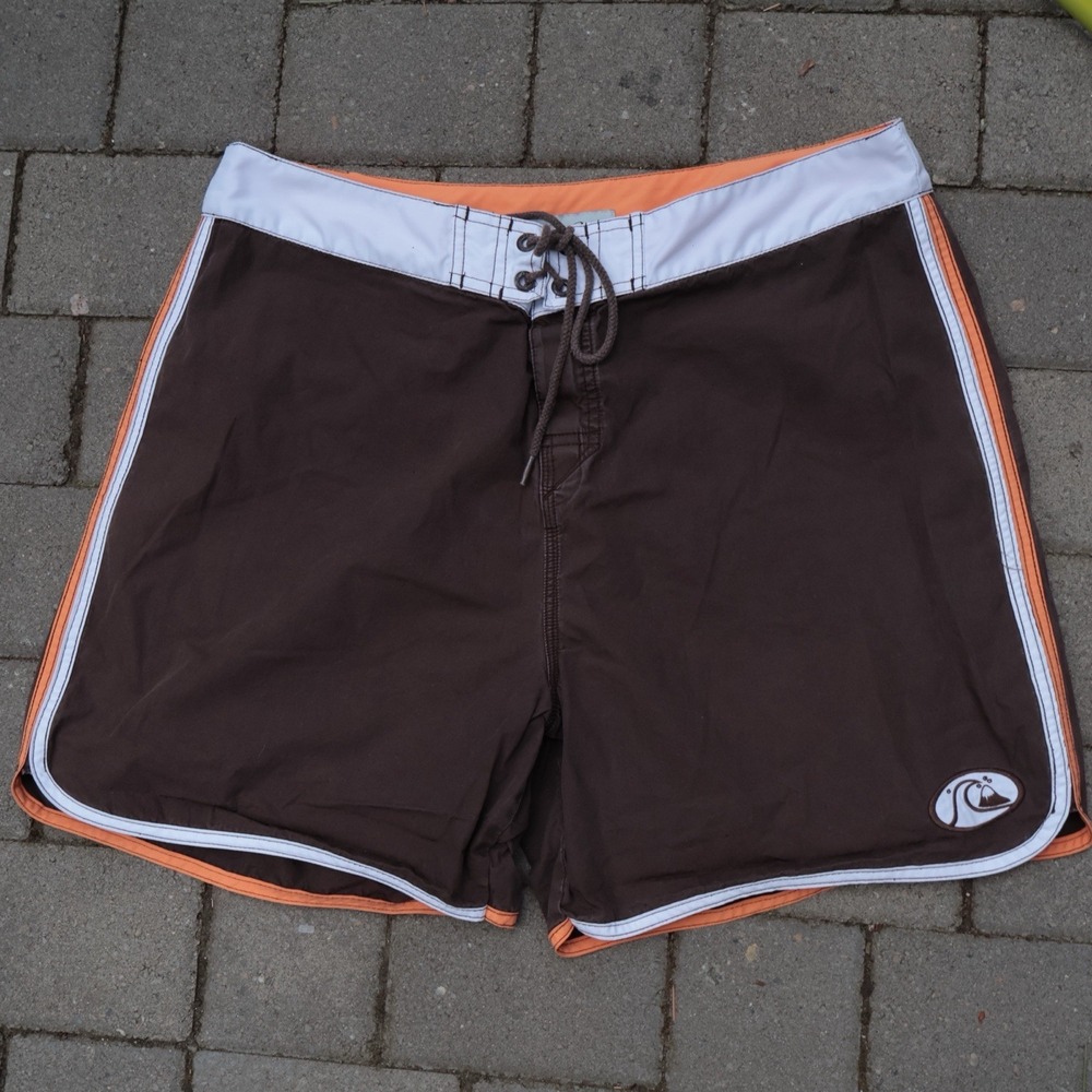 VTG Y2K Quiksilver Edition Board Shorts Mens 36 Brown Orange Surf Swim Trunks